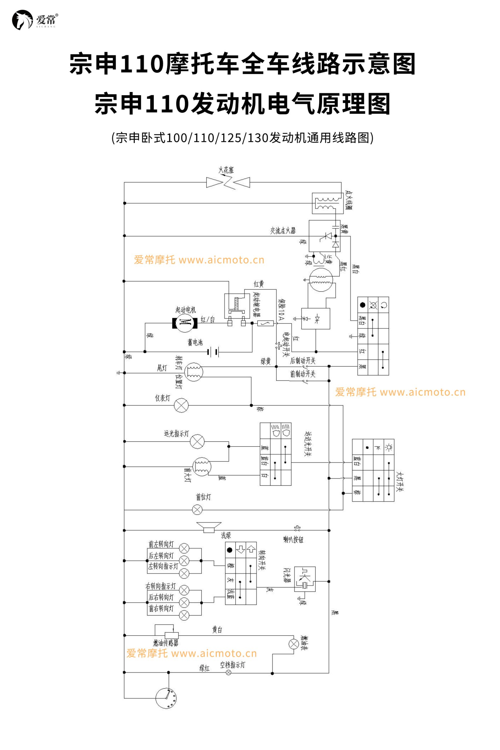 宗申110摩托车全车线路示意图 宗申110发动机电气原理图